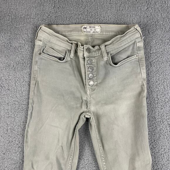 Free People Women's SZ. 26 Gray Cotton Elastane Button Fly Skinny Jeans - Picture 2 of 12